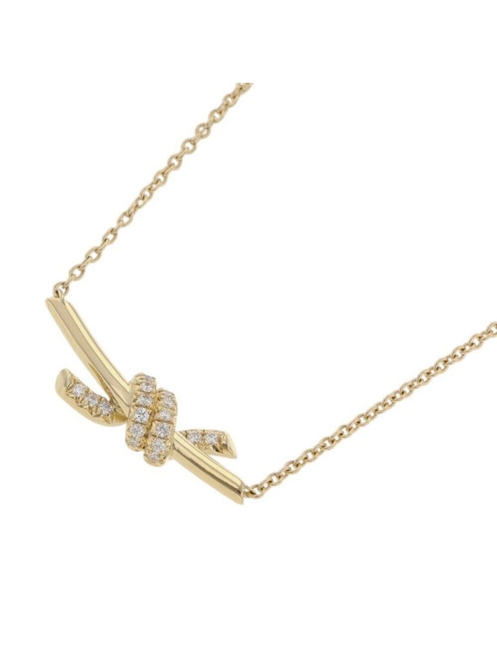 Tiffany & Co Necklace Knot Small Pendant Diamond Total 18k Yellow Gold Ribbon